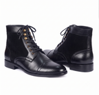 Bellmoro Premium Black Leather Dress Derby Boots with Speed Hooks