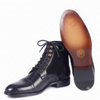 Bellmoro Premium Black Leather Dress Derby Boots with Speed Hooks