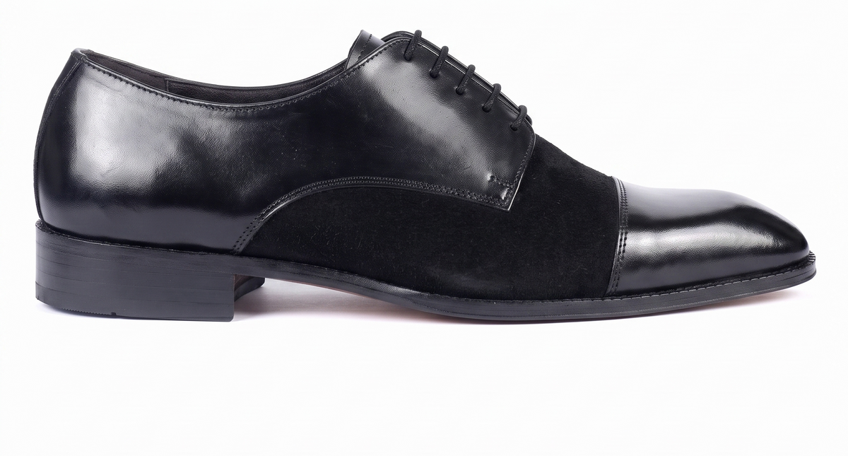 Bellmoro Black Artisan Derby Shoes – Hand-Burnished Leather & Suede