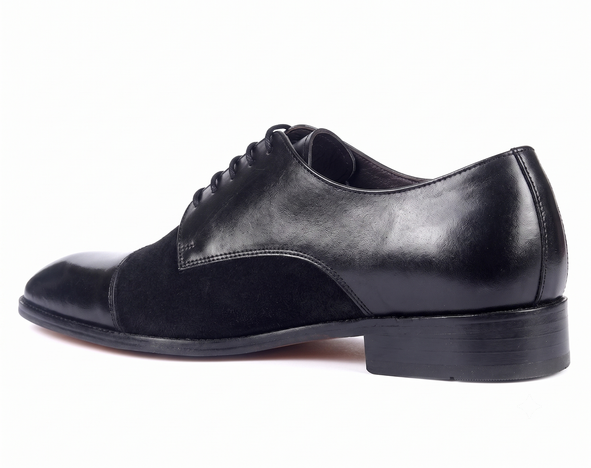 Bellmoro Black Artisan Derby Shoes – Hand-Burnished Leather & Suede