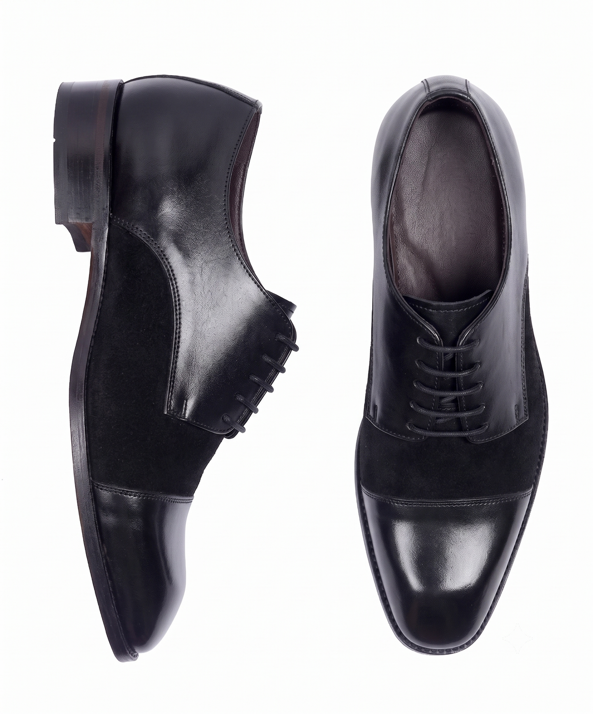 Bellmoro Black Artisan Derby Shoes – Hand-Burnished Leather & Suede