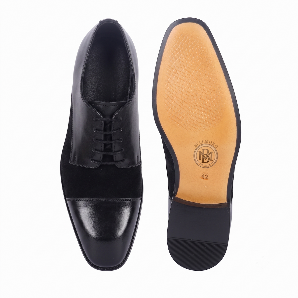 Bellmoro Black Artisan Derby Shoes – Hand-Burnished Leather & Suede