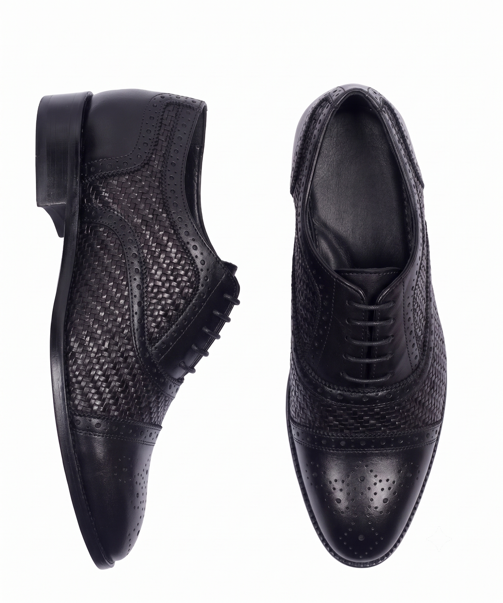 Signature Woven Oxford Brogues – Bellmoro Hand-Burnished Black Leather