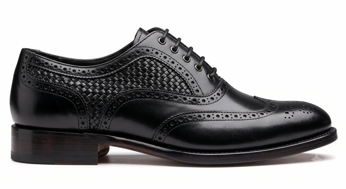 Signature Woven Oxford Brogues – Bellmoro Hand-Burnished Black Leather