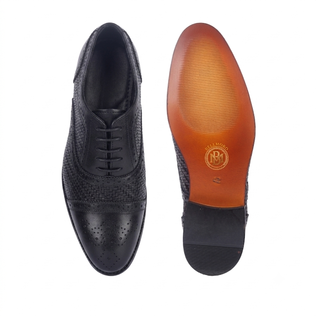 Signature Woven Oxford Brogues – Bellmoro Hand-Burnished Black Leather